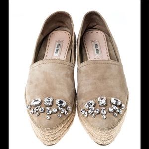 MIU MIU Embellished Nubuck Platform Espadrilles